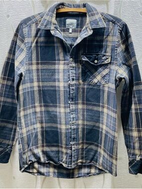 WeSC Abdon Flannel Shirt Mens Medium Blue Plaid Cotton Long Sleeve Excellent‎
